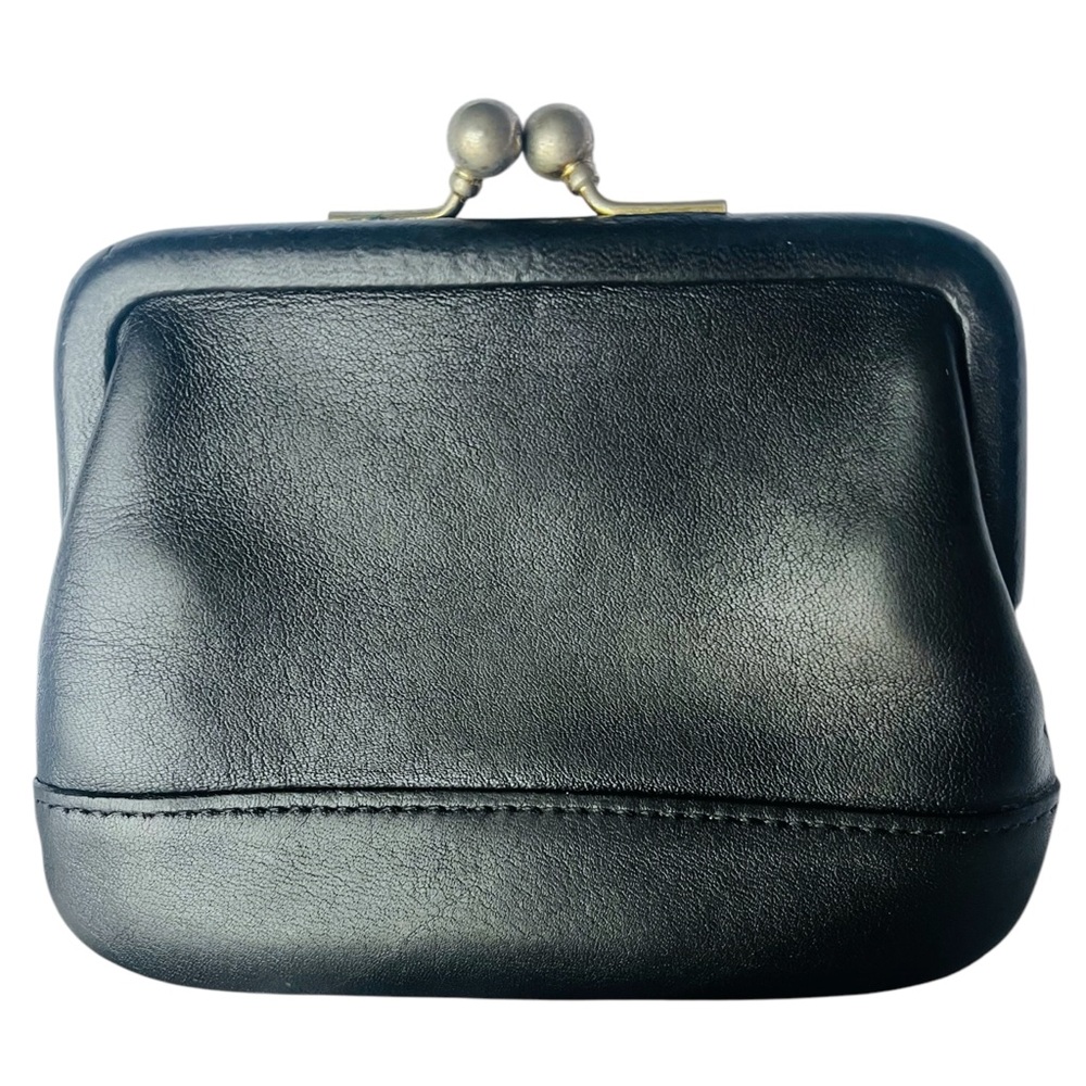 Vintage Coach Kisslock Change Purse 6903 Black Leather Wallet Coin Pouch